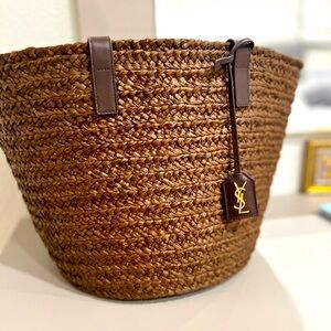 saint laurent raffia tote bag brown, large